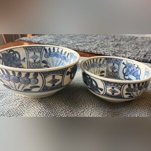 Japanese Blue White Stacking Bowls Porcelain Made In Japan Rice Set Of 2